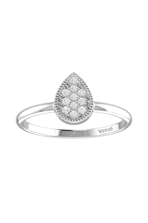 Sterling Silver with 1/13 CTTW Natural White Diamond Pear Ring