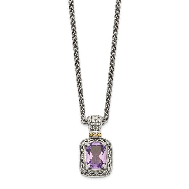 Sterling Silver with 14K Gold Antiqued Amethyst Necklace
