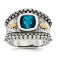 thumbnail image 1 of Sterling Silver with 14K Gold London Blue Topaz Ring, Antiqued - Size 8, 1 of 1