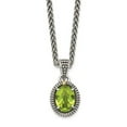 thumbnail image 1 of Sterling Silver with 14K Gold y Peridot Oval Necklace, Antiqued, 1 of 1