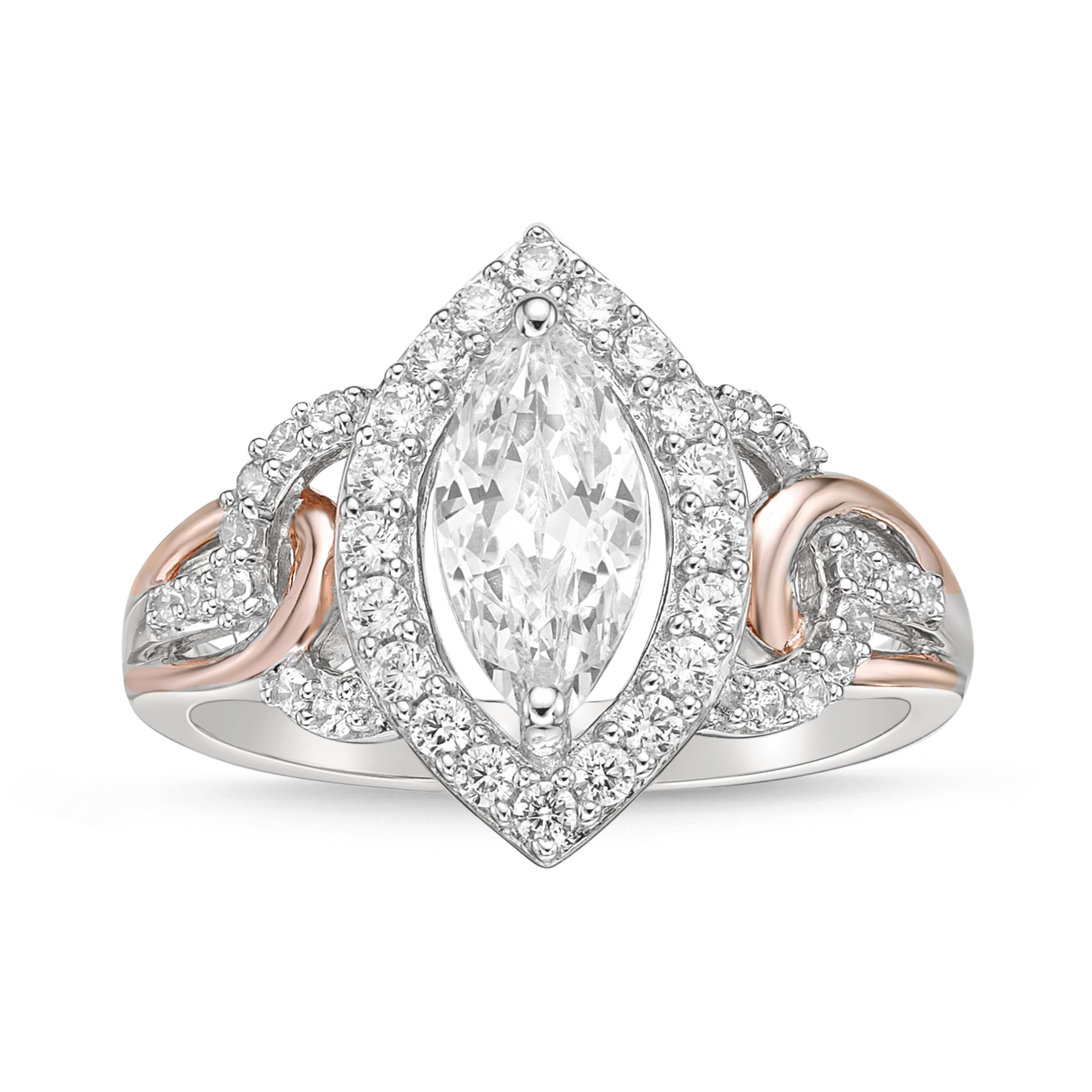 Sterling Silver with 14K Rose Gold Plated Marquise Simulated Diamond Ring