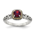 thumbnail image 1 of Sterling Silver with 14K Yellow Gold Antiqued Garnet Ring - Size 8, 1 of 1