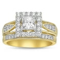 thumbnail image 1 of Sterling Silver with 14KY Gold Plated Princess cut with Halo Simulated Diamond Bridal Set Rings, 1 of 2