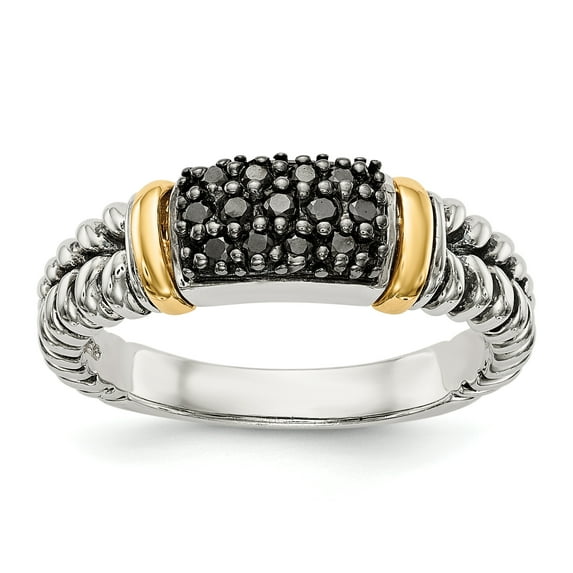 Sterling Silver with 14k Antiqued Black Diamond Ring