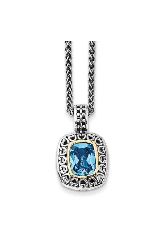 Sterling Silver with 14k Antiqued Light Swiss Blue Topaz Necklace