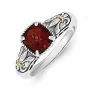 GOLD TIME Sterling Silver with 14k Garnet Ring