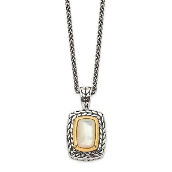 Sterling Silver with 14k Gold Mother of Pearl 18in Necklace