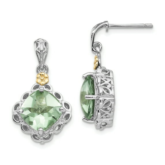 Sterling Silver with 14k Green Quartz Earrings