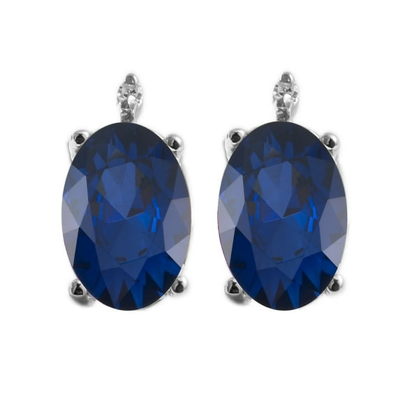 Sterling Silver with Blue Sapphire and White Diamond Stud Earrings