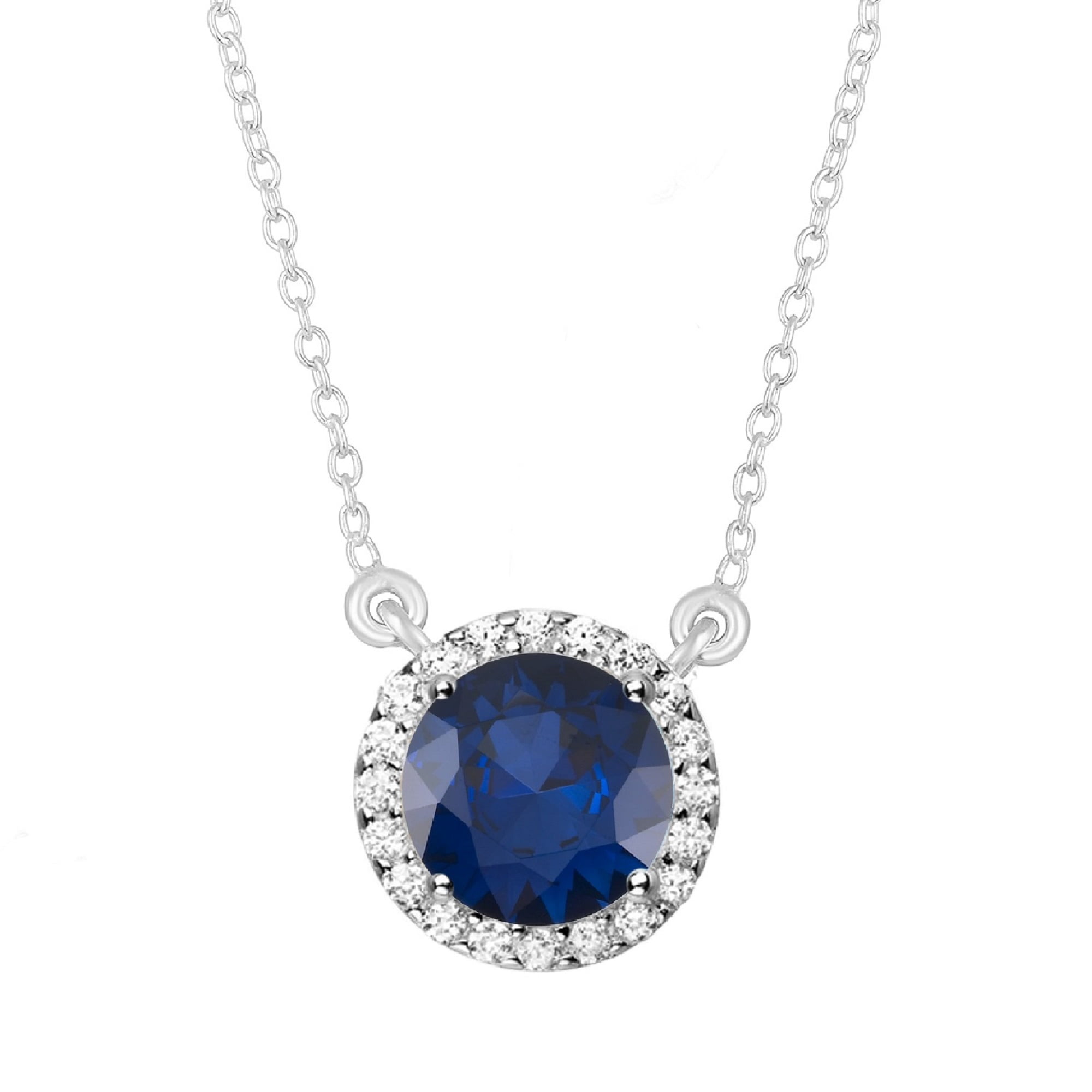 Sterling Silver with Blue Sapphire and White Topaz Halo Necklace ...