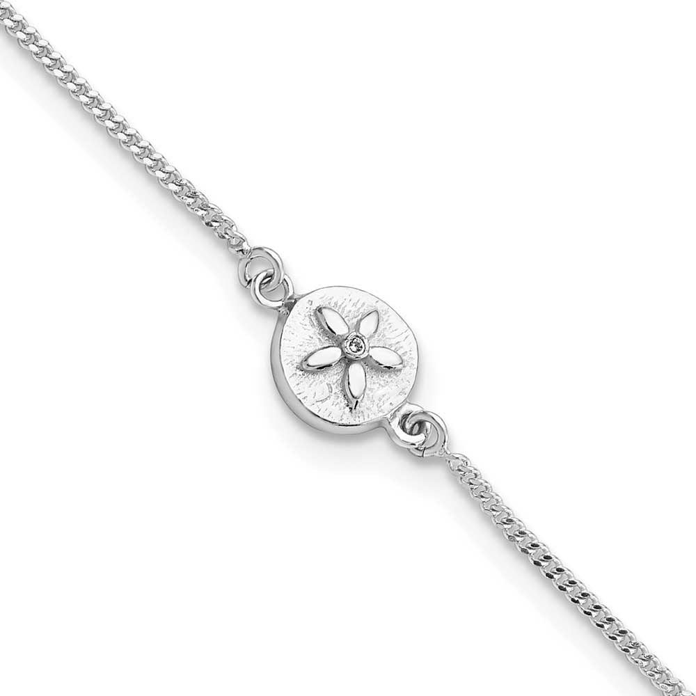 Finest Gold Sterling Silver CZ Sand Dollar 9 in. Plus 1 in. Extender - Total 10 in. Anklet