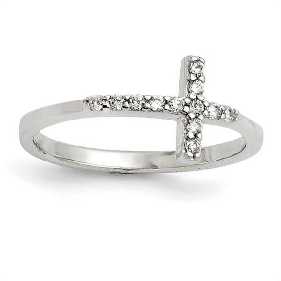 Sterling Silver Rhodium-plated CZ Sideways Cross Ring