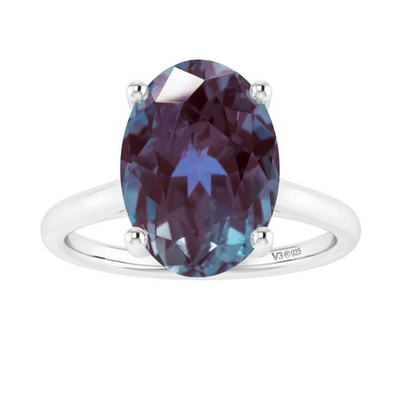 Sterling Silver 3.37 Ct Oval Shape Color Changing Alexandrite Solitaire Engagement Women Ring Size 9
