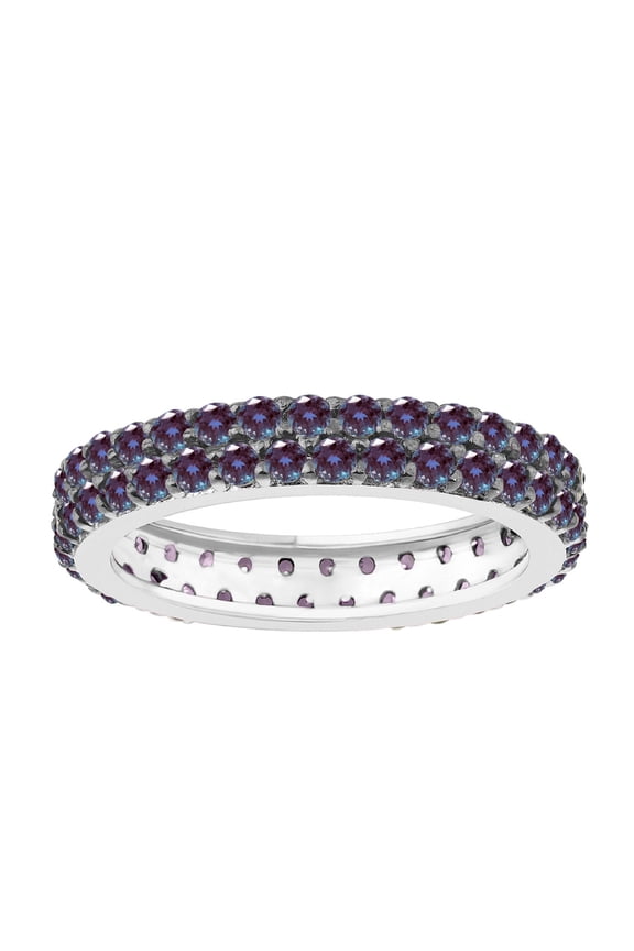 Sterling Silver with Color Changing Alexandrite Two Row Eternity Band Ring