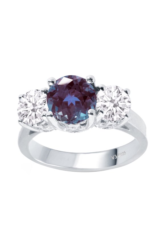 Sterling Silver with Color Changing Alexandrite and Moissanite Three Stone Ring