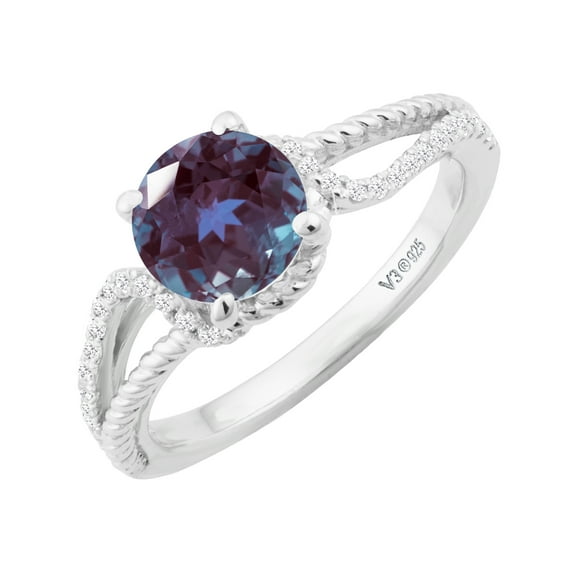 Sterling Silver with Color Changing Alexandrite and White Diamond Engagement Ring