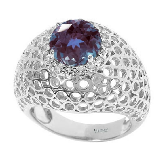 Sterling Silver with Color Changing Alexandrite and White Topaz Dome Ring