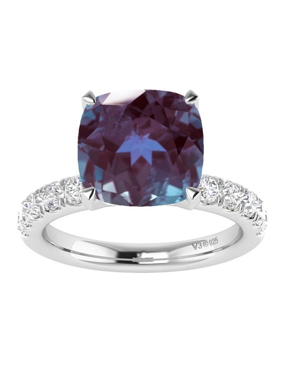 Sterling Silver with Color Changing Alexandrite and White Topaz Solitaire Ring