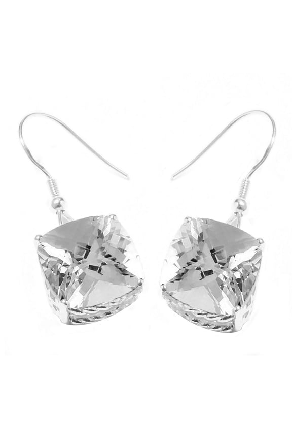 Sterling Silver with Cushion-Cut Natural White Quartz Dangle Earring for Women