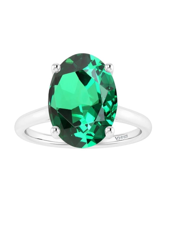Sterling Silver with Emerald Solitaire Ring