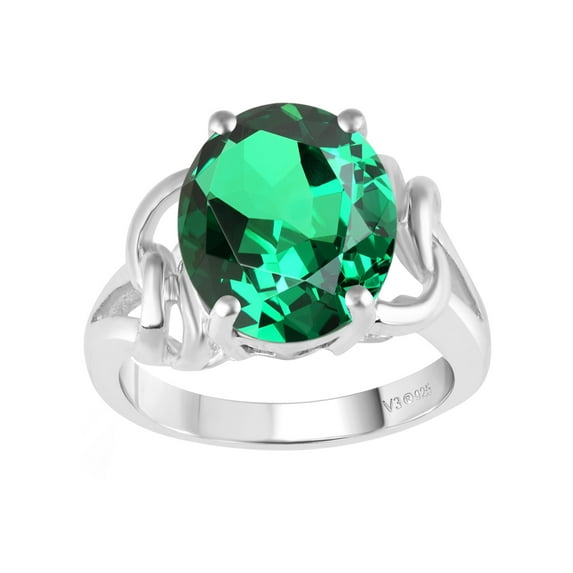 Sterling Silver with Emerald Solitaire Ring