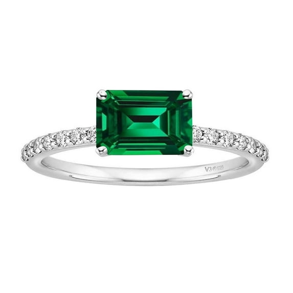 Vintage Inspired Emerald Engagement Ring, May Birthstone, Unique Sterling Silver Promise Wedding Statement Jewelry
