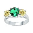 thumbnail image 1 of Sterling Silver with Emerald and Yellow Moissanite Three Stone Ring, 1 of 1
