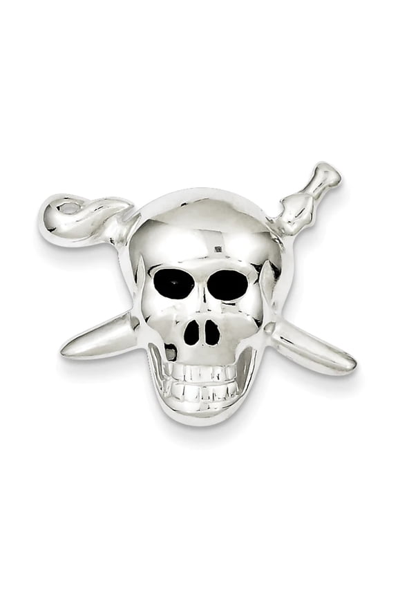 Sterling Silver with Enamel Skull with Cross Bones Pendant