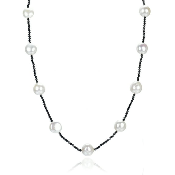 Sterling Silver with Freshwater Pearl and Black Spinel Handmade Necklace