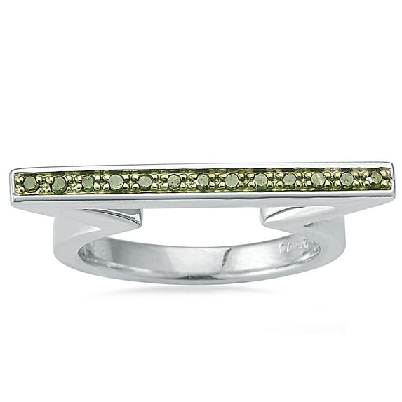 Sterling Silver with Genuine Green Diamond Bar Ring
