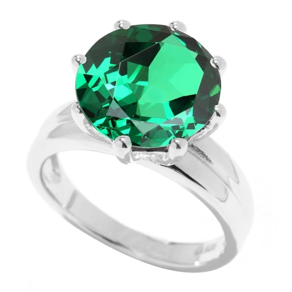 Sterling Silver with Green Emerald Large Solitaire Ring