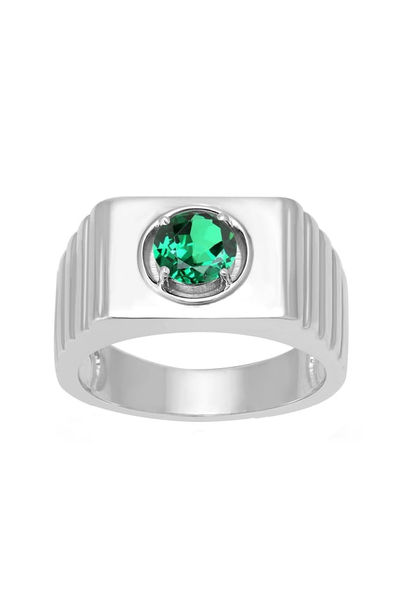 Sterling Silver with Green Emerald Solitaire Men's Ring