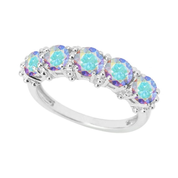 Sterling Silver with Mercury Opal Topaz Five Stone Band Ring