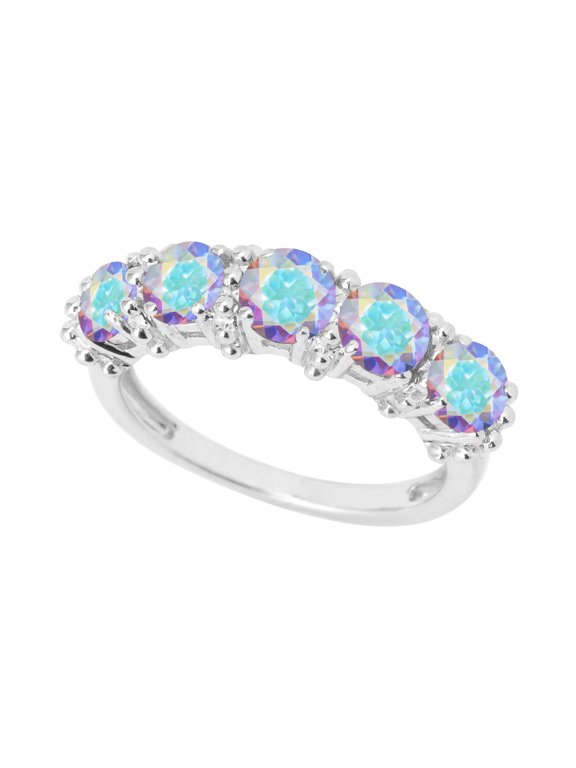Sterling Silver with Mercury Opal Topaz Five Stone Band Ring