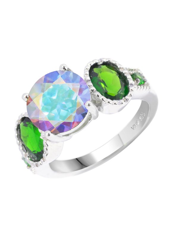Sterling Silver with Mercury Opal Topaz and Chrome Diopside Five Stone Ring