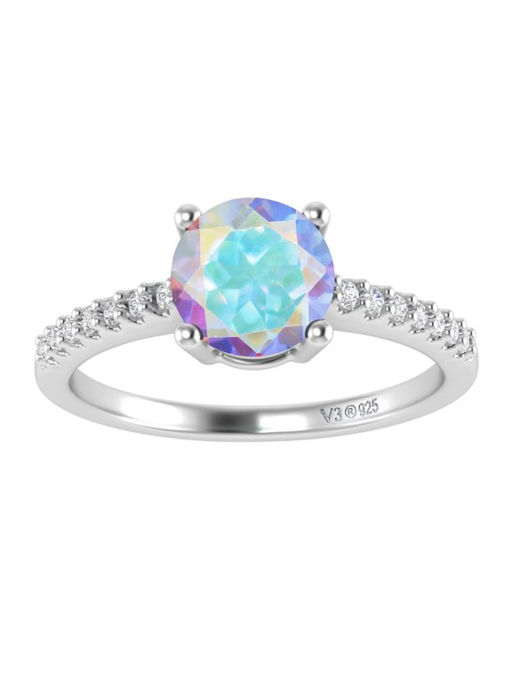 Sterling Silver with Mercury Opal Topaz and White Topaz Engagement Ring