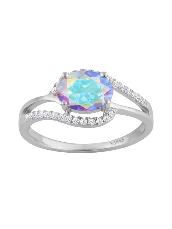 Sterling Silver with Mercury Opal Topaz and White Zircon Engagement Ring