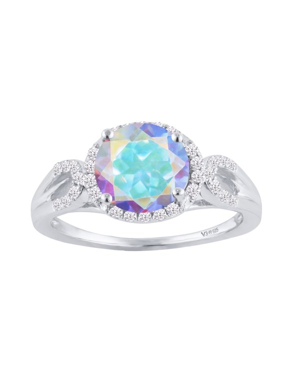 Sterling Silver with Mercury Opal Topaz and White Zircon Halo Ring