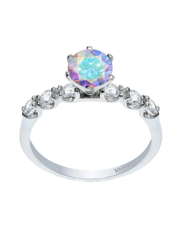 Sterling Silver with Mercury Topaz and White Topaz Engagement Ring