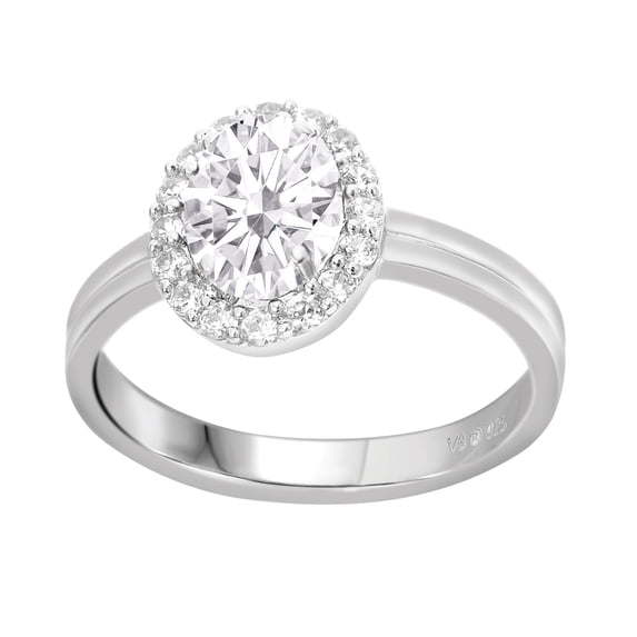 Sterling Silver with Moissanite and White Topaz Halo Ring