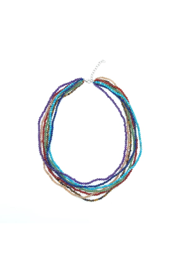 Sterling Silver with Multi Chakra Beaded Necklace - 18"