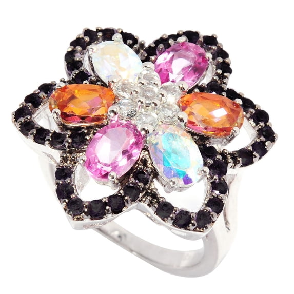 Sterling Silver with Multi Color Topaz Flower Ring