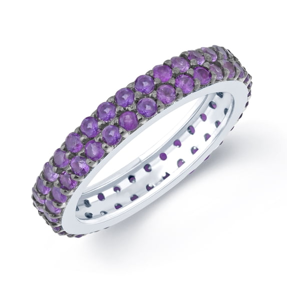 Sterling Silver with Natural Amethyst Double Row Eternity Band Ring