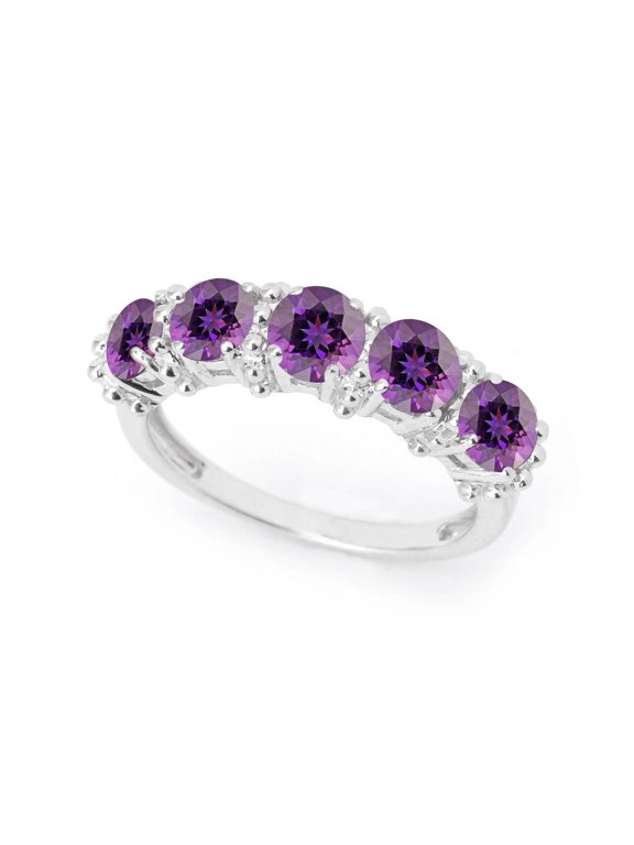 Sterling Silver with Natural Amethyst Five Stone Band Ring