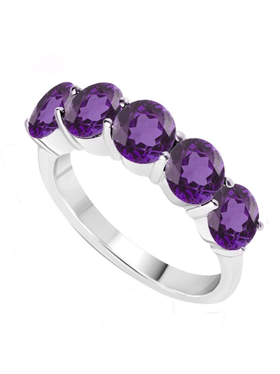 Sterling Silver with Natural Amethyst Five Stone Ring