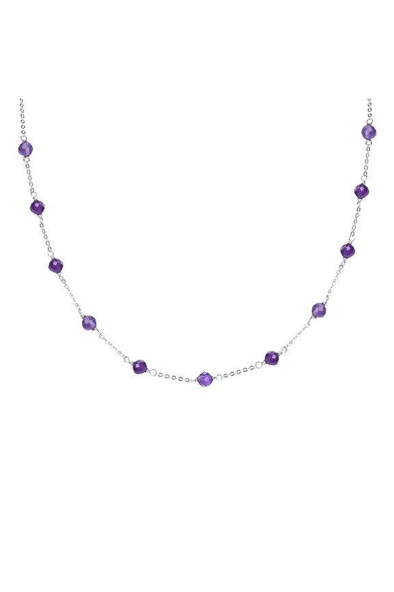 Sterling Silver with Natural Amethyst Necklace with 20" Chain and 2" Extender