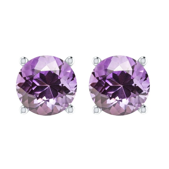 Sterling Silver 8MM Round Natural Amethyst Stud Earrings for Women – February Birthstone Purple Gemstone Earrings – 925 Silver Classic Studs