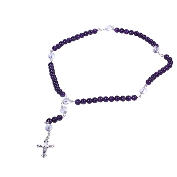 Sterling Silver with Natural Amethyst and Crystal Quartz Cross Necklace