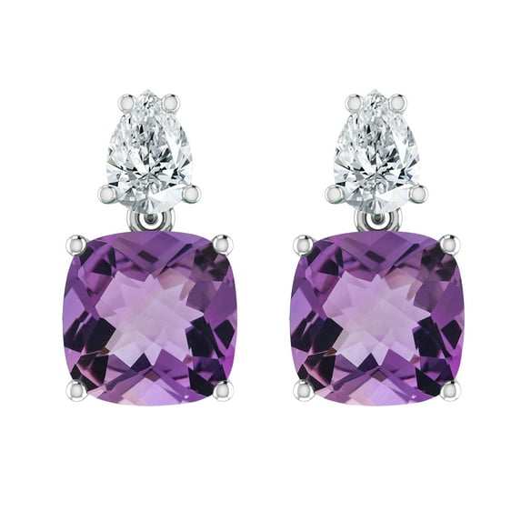 Sterling Silver with Natural Amethyst and White Topaz Drop Earrings