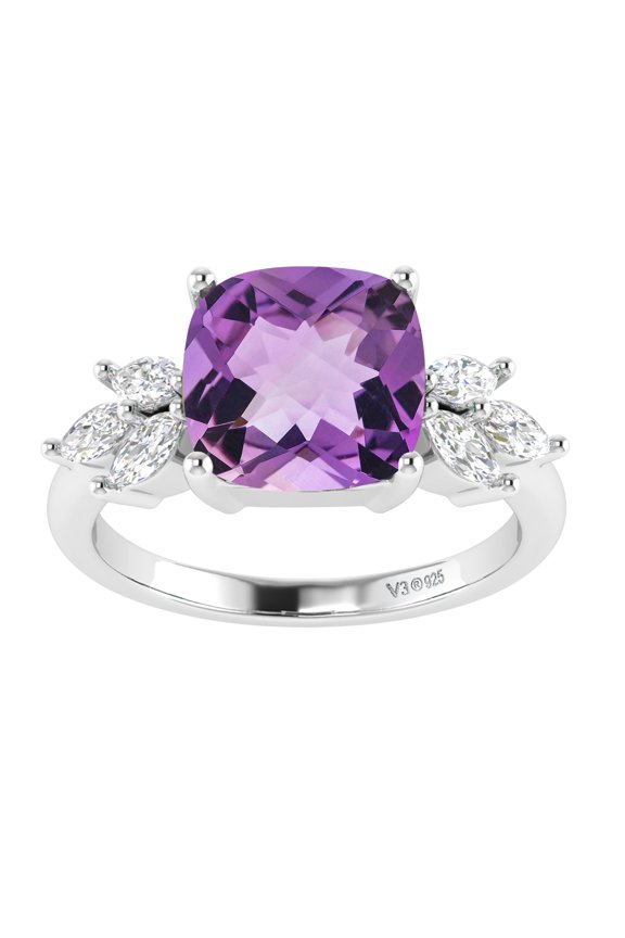 Sterling Silver with Natural Amethyst and White Topaz Seven Stone Ring